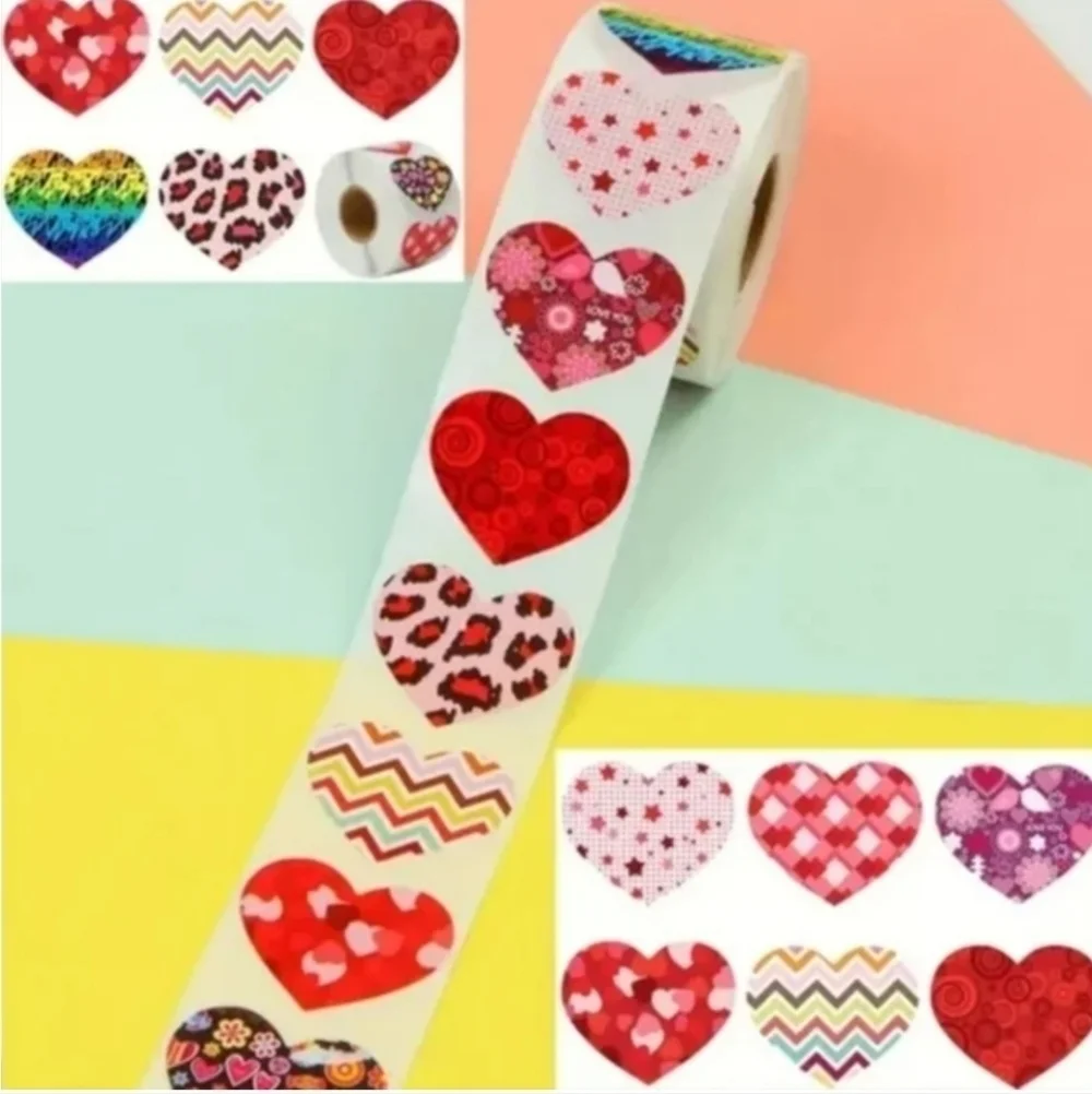 500 Pieces Roll Heart Sealing Sticker